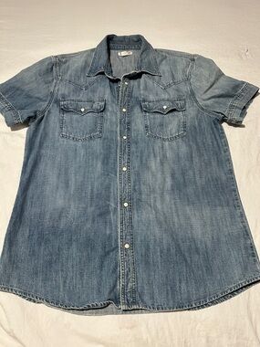 True Religion Men's Short-Sleeve Denim Western Shirt - Faded Blue